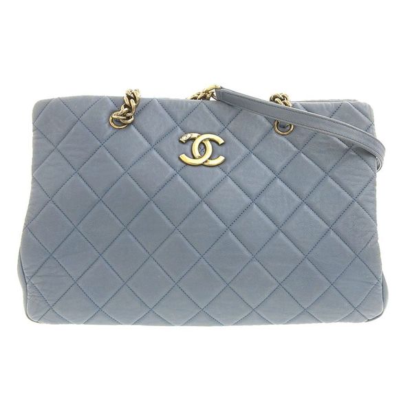 Chanel Hardware Matelasse Chain Blue Gold Tote Bag Shoulder Bag - Picture 1 of 5